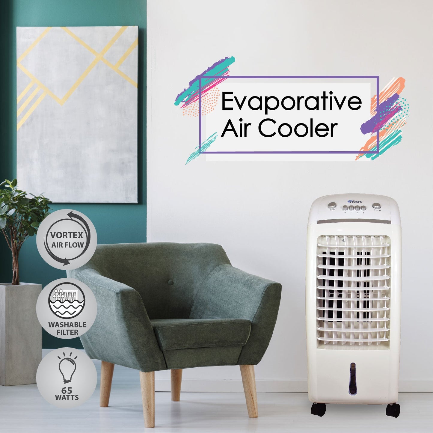 iFan Evaporative Air Cooler – Strong Vortex Airflow. Oscillation. Dust Filter. Efficient. Quiet. 6L Water Tank. 3-Speed. white. IF7310