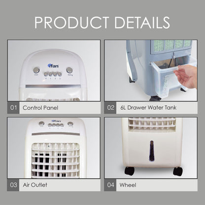 iFan Evaporative Air Cooler – Strong Vortex Airflow. Oscillation. Dust Filter. Efficient. Quiet. 6L Water Tank. 3-Speed. white. IF7310