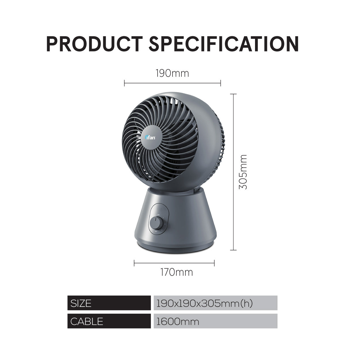 PowerPac iFan 8 Air Circulator Fan – Whisper-Quiet. Compact. Powerful Cooling (IF7400)