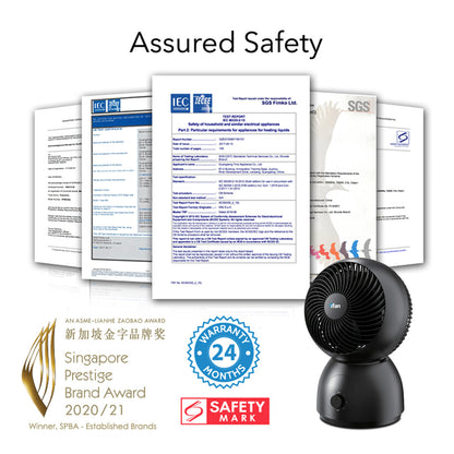 iFan 8 Air Circulator Fan – Concentrated Airflow. Desk Fan. Adjustable Tilt. Oscillation. Portable. Silent. 3-Speed. black. IF7403