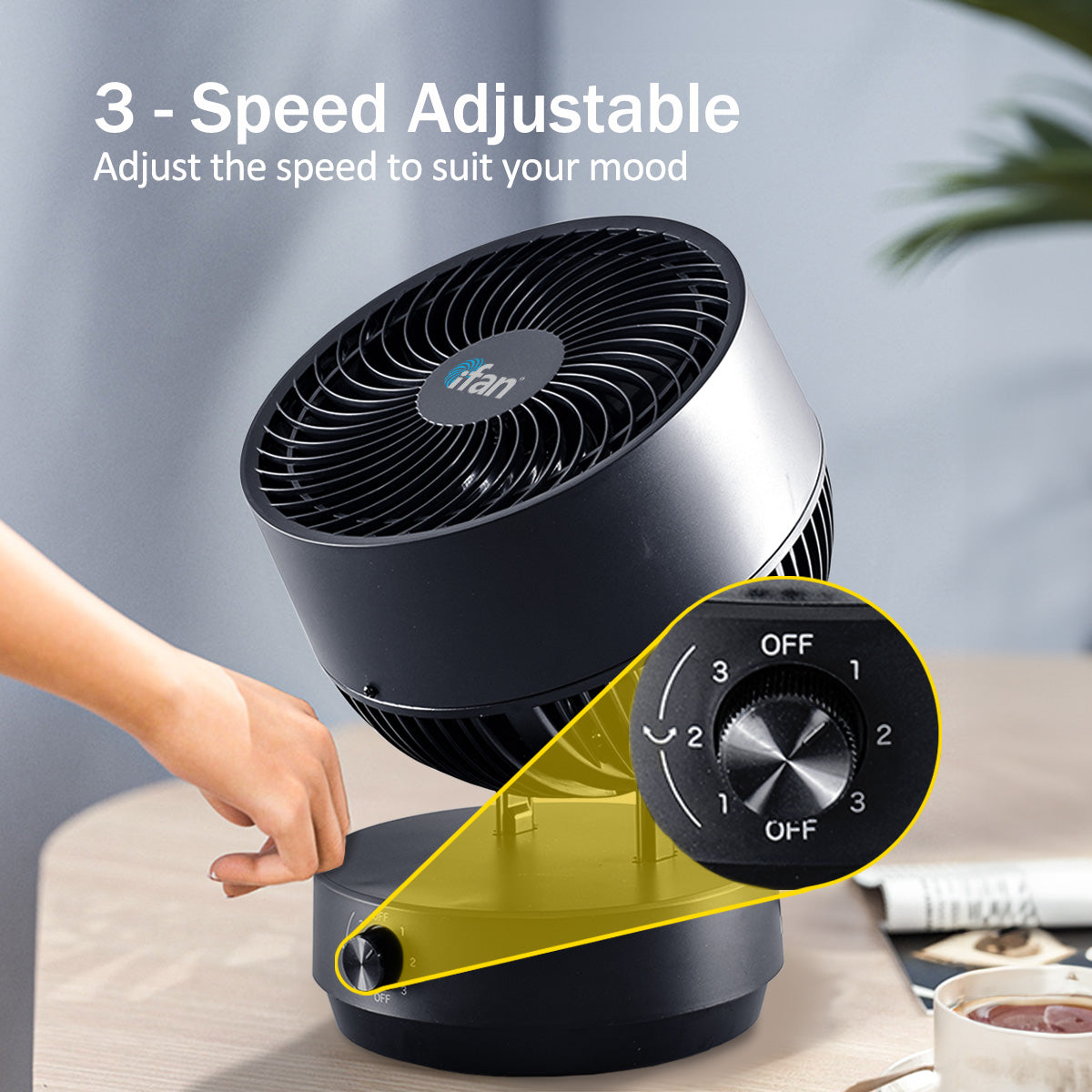 iFan 9 Air Circulator Fan – Concentrated Airflow. Desk Fan. Adjustable Tilt. Oscillation. Portable. Silent. 3-Speed. black. IF7409