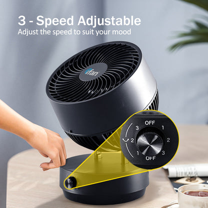 iFan 9 Air Circulator Fan – Concentrated Airflow. Desk Fan. Adjustable Tilt. Oscillation. Portable. Silent. 3-Speed. black. IF7409