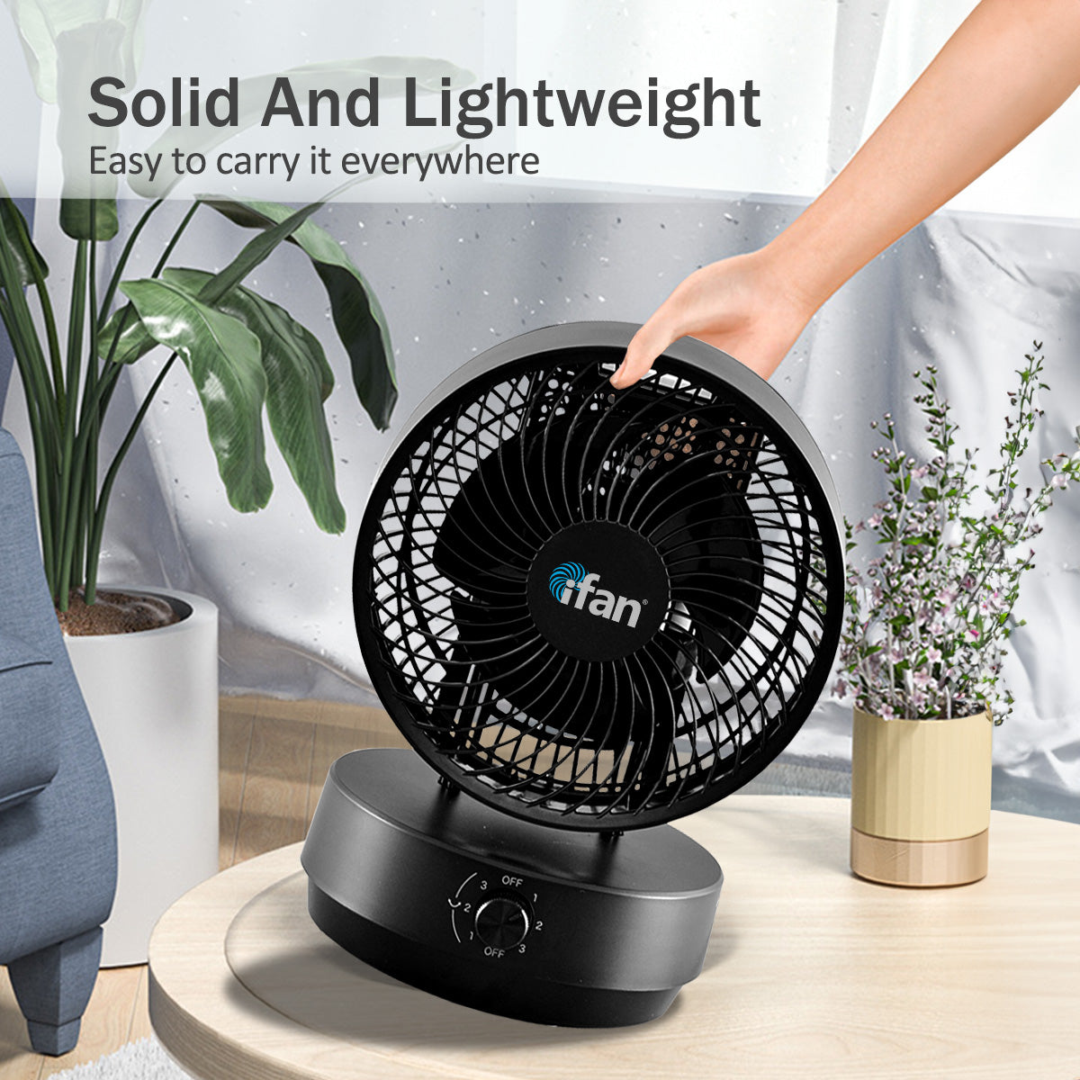 iFan 9 Air Circulator Fan – Concentrated Airflow. Desk Fan. Adjustable Tilt. Oscillation. Portable. Silent. 3-Speed. black. IF7409