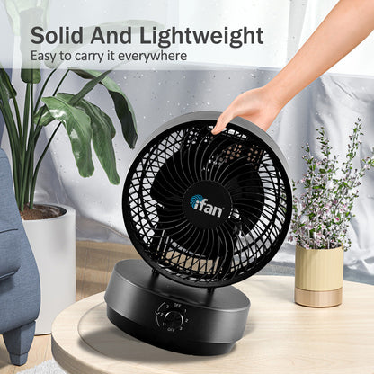 iFan 9 Air Circulator Fan – Concentrated Airflow. Desk Fan. Adjustable Tilt. Oscillation. Portable. Silent. 3-Speed. black. IF7409