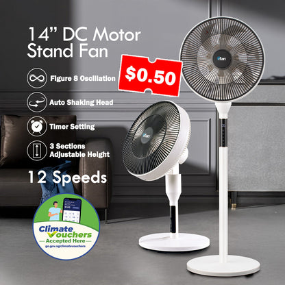 [CLIMATE VOUCHER $400]iFan 14 DC Motor Stand Fan With Figure 8 Oscillation. white. IF7436