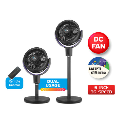[CLIMATE VOUCHER $400] iFan 9 DC Motor Stand Fan – Remote Control. 180° Tilt. Oscillation. Timer. 3-Adjustable Height. LED Screen. Touch Control. 36-Speed. grey. IF7456