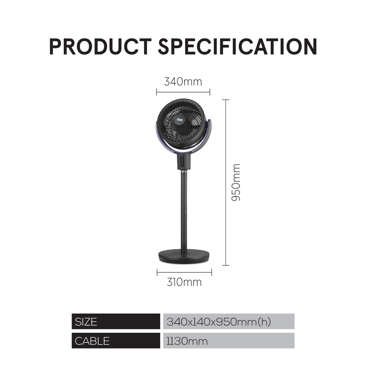 [CLIMATE VOUCHER $400] iFan 9 DC Motor Stand Fan – Remote Control. 180° Tilt. Oscillation. Timer. 3-Adjustable Height. LED Screen. Touch Control. 36-Speed. grey. IF7456