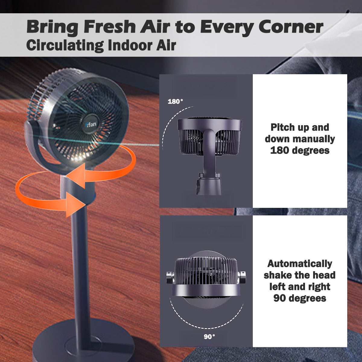 [CLIMATE VOUCHER $400] iFan 9 DC Motor Stand Fan – Remote Control. 180° Tilt. Oscillation. Timer. 3-Adjustable Height. LED Screen. Touch Control. 36-Speed. grey. IF7456
