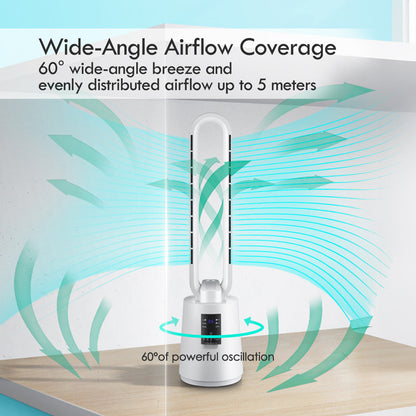 [CLIMATE VOUCHER $400]iFan DC Bladeless Tower Fan – Remote Control. Oscillation. Timer. LED Temp Display. 3 Modes. 12-Speed. white. IF7461