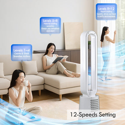 [CLIMATE VOUCHER $400]iFan DC Bladeless Tower Fan – Remote Control. Oscillation. Timer. LED Temp Display. 3 Modes. 12-Speed. white. IF7461