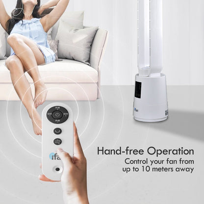 [CLIMATE VOUCHER $400]iFan DC Bladeless Tower Fan – Remote Control. Oscillation. Timer. LED Temp Display. 3 Modes. 12-Speed. white. IF7461