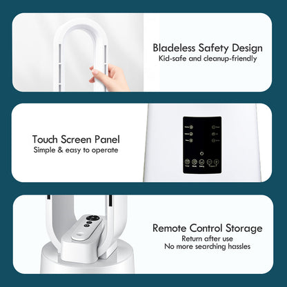 [CLIMATE VOUCHER $400]iFan DC Bladeless Tower Fan – Remote Control. Oscillation. Timer. LED Temp Display. 3 Modes. 12-Speed. white. IF7461