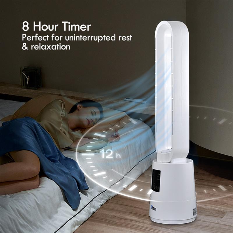 [CLIMATE VOUCHER $400]iFan DC Bladeless Tower Fan – Remote Control. Oscillation. Timer. LED Temp Display. 3 Modes. 12-Speed. white. IF7461