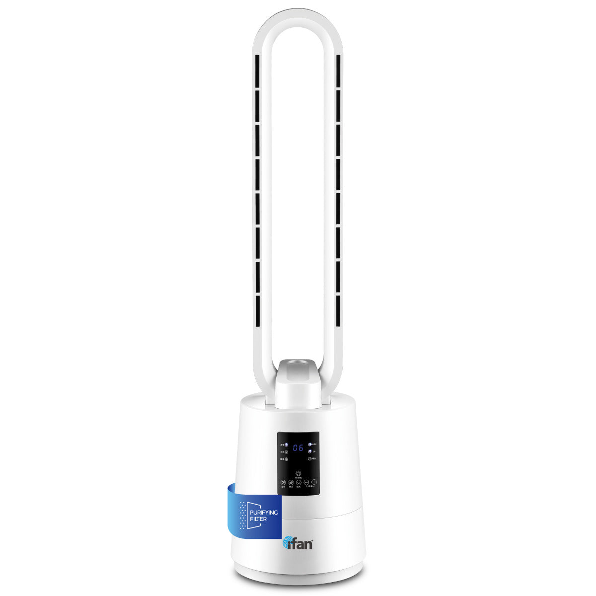 [CLIMATE VOUCHER $400]iFan DC Bladeless Tower Fan – Remote Control. Oscillation. Timer. LED Temp Display. 3 Modes. 12-Speed. white. IF7461