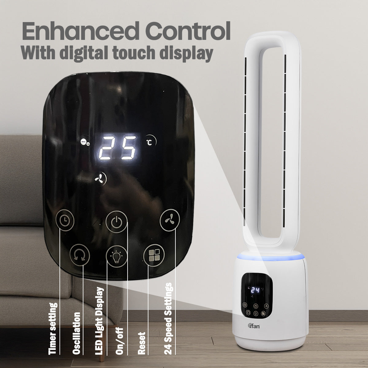 [CLIMATE VOUCHER $400] iFan DC Bladeless Tower Fan – Remote Control. Oscillation. Timer. LED Lamp. Touch-screen. 3 Modes. 24-Speed. IF7463