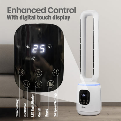[CLIMATE VOUCHER $400] iFan DC Bladeless Tower Fan – Remote Control. Oscillation. Timer. LED Lamp. Touch-screen. 3 Modes. 24-Speed. IF7463