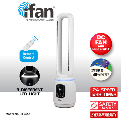 [CLIMATE VOUCHER $400] iFan DC Bladeless Tower Fan – Remote Control. Oscillation. Timer. LED Lamp. Touch-screen. 3 Modes. 24-Speed. IF7463