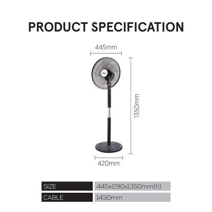 [CLIMATE VOUCHER $400] iFan 16 DC Motor Stand Fan – Remote Control. Adjustable Height & Tilt. Oscillation. Timer. LED Screen. Touch Control. 24-Speed. grey. IF7466
