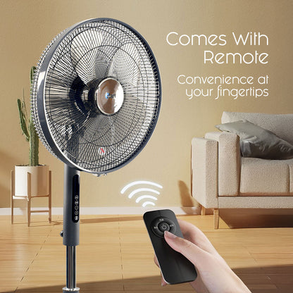 [CLIMATE VOUCHER $400] iFan 16 DC Motor Stand Fan – Remote Control. Adjustable Height & Tilt. Oscillation. Timer. LED Screen. Touch Control. 24-Speed. grey. IF7466