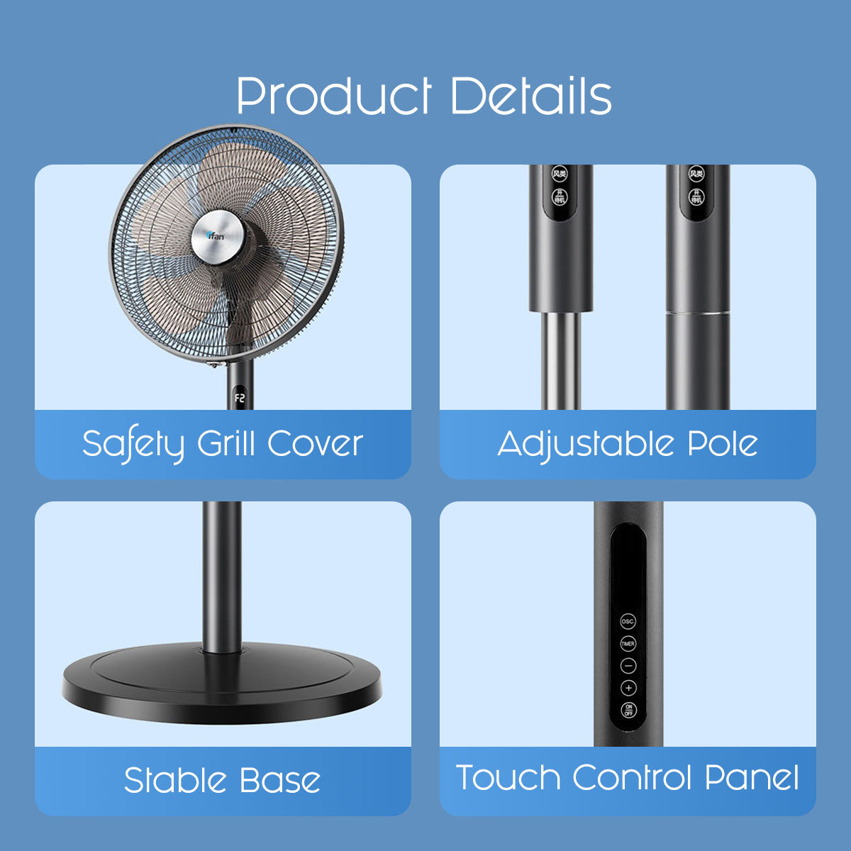 [CLIMATE VOUCHER $400] iFan 18 DC Motor Stand Fan – Remote Control. Adjustable Height & Tilt. Oscillation. Timer. LED Screen. Touch Control. 24-Speed. grey. IF7468