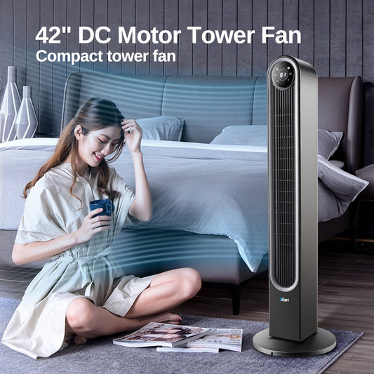 [CLIMATE VOUCHER $400] iFan 42 DC Bladeless Tower Fan – Remote Control. Oscillation. Timer. LED Lamp. Touch-screen. 3 Modes. 24-Speed. black. IF7469