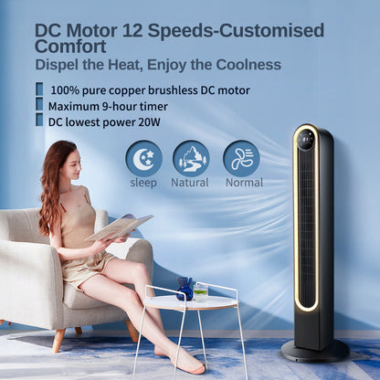 [CLIMATE VOUCHER $400] iFan 42 DC Bladeless Tower Fan – Remote Control. Oscillation. Timer. LED Lamp. Touch-screen. 3 Modes. 24-Speed. black. IF7469