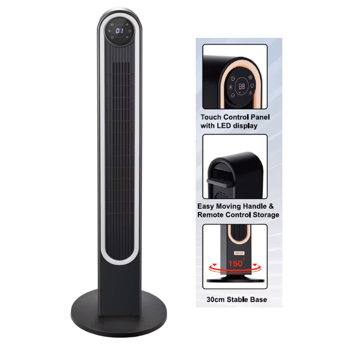 [CLIMATE VOUCHER $400] iFan 42 DC Bladeless Tower Fan – Remote Control. Oscillation. Timer. LED Lamp. Touch-screen. 3 Modes. 24-Speed. black. IF7469