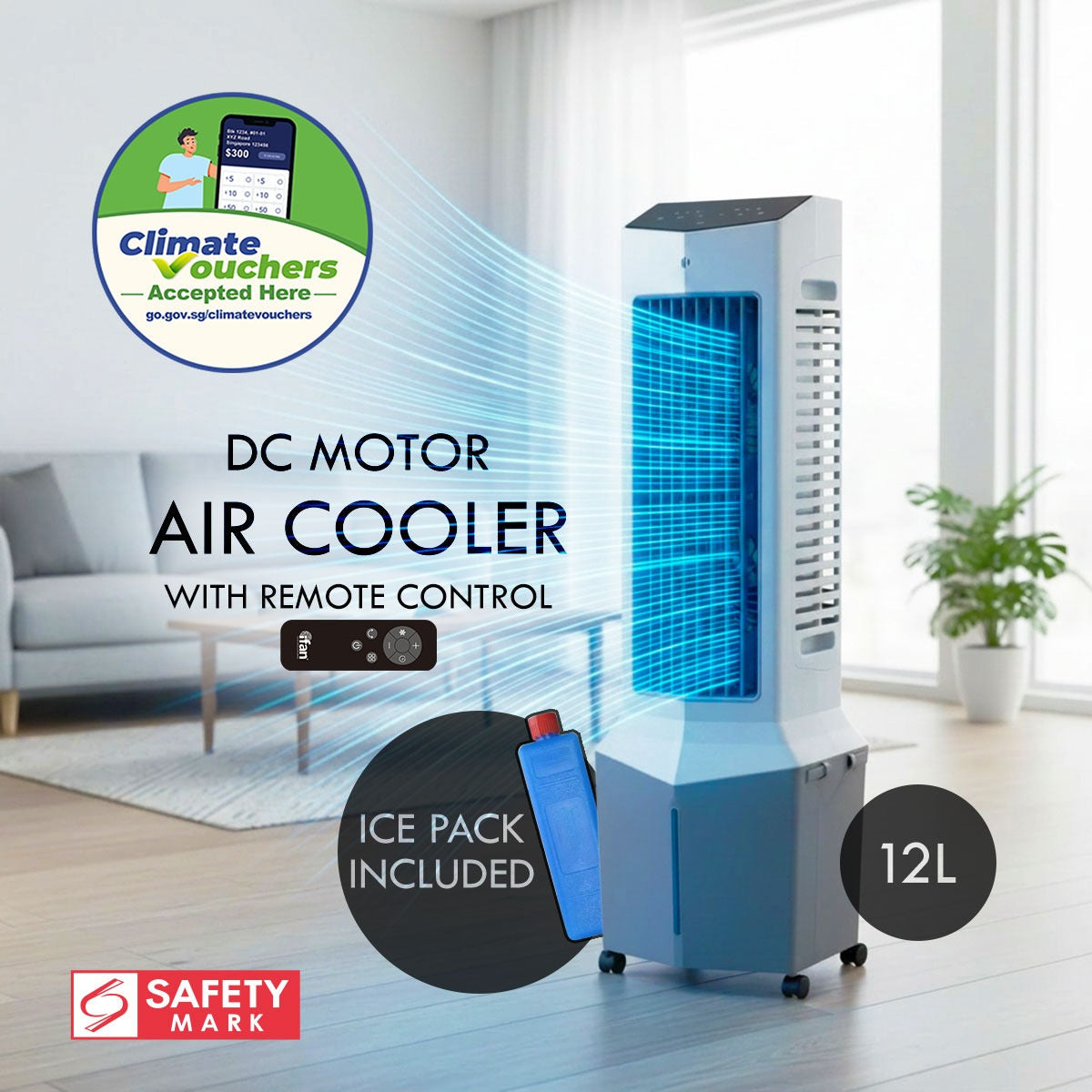 [CLIMATE VOUCHER $400] iFan DC motor Air Cooler With Humidifier | Evaporative Air Cooler | Dust Filters | 12L (IF7475)