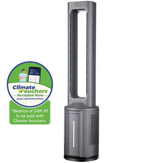 [CLIMATE VOUCHER $400] iFan DC Bladeless Tower Fan -Remote Control. Oscillation. Timer. LED Lamp. grey. IF7477