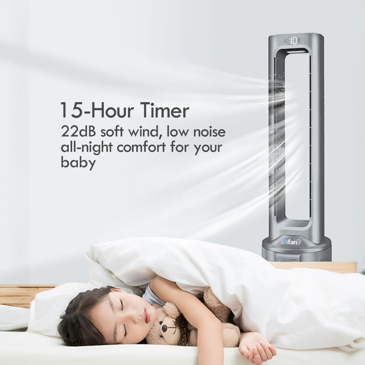 [CLIMATE VOUCHER $400] iFan DC Bladeless Tower Fan -Remote Control. Oscillation. Timer. LED Lamp. grey. IF7477