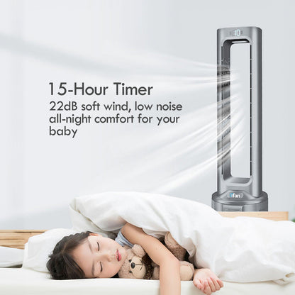 [CLIMATE VOUCHER $400] iFan DC Bladeless Tower Fan -Remote Control. Oscillation. Timer. LED Lamp. grey. IF7477