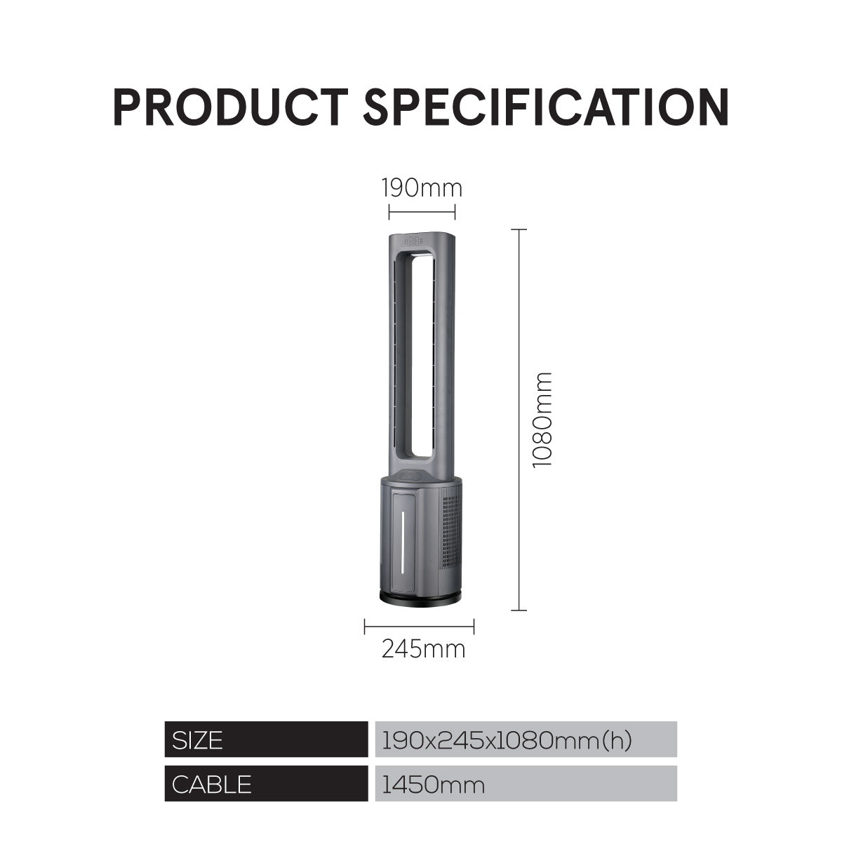 [CLIMATE VOUCHER $400] iFan DC Bladeless Tower Fan -Remote Control. Oscillation. Timer. LED Lamp. grey. IF7477