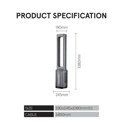[CLIMATE VOUCHER $400] iFan DC Bladeless Tower Fan -Remote Control. Oscillation. Timer. LED Lamp. grey. IF7477