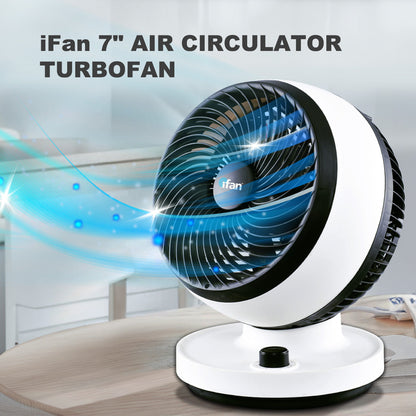 iFan 7 Air Circulator Fan - Turbo. Powerful Airflow. Desk Fan. Adjustable Tilt. Oscillation. Portable. 3-Speed. black & white. IF7530