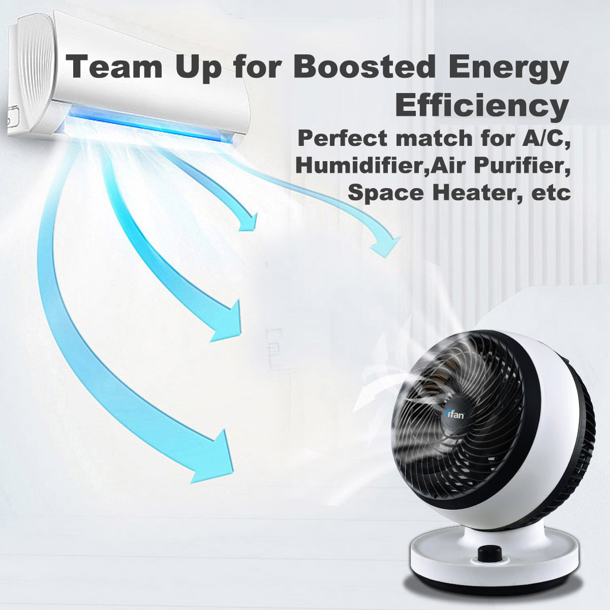 iFan 7 Air Circulator Fan - Turbo. Powerful Airflow. Desk Fan. Adjustable Tilt. Oscillation. Portable. 3-Speed. black & white. IF7530