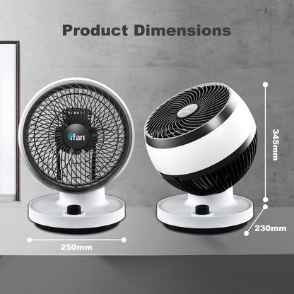 iFan 7 Air Circulator Fan - Turbo. Powerful Airflow. Desk Fan. Adjustable Tilt. Oscillation. Portable. 3-Speed. black & white. IF7530