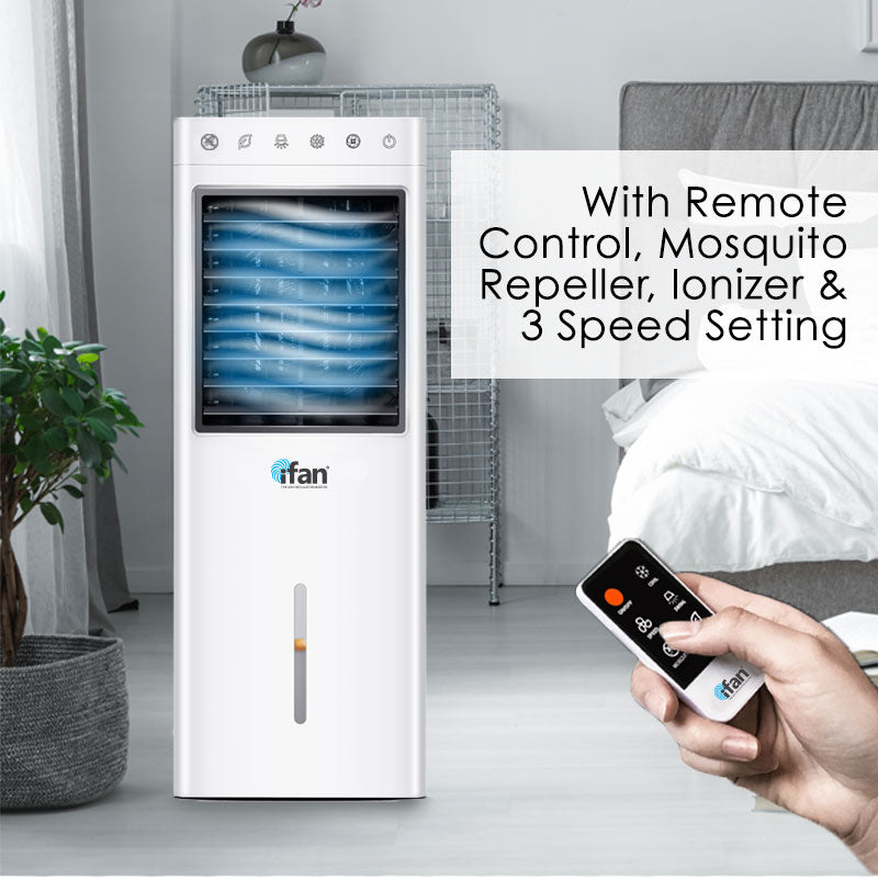 iFan Evaporative Air Cooler – Remote Control. Oscillation. Dust Filter. Ionizer. Mosquito Repellent. 9.3L Water Tank. 3-Speed. white. IF7850