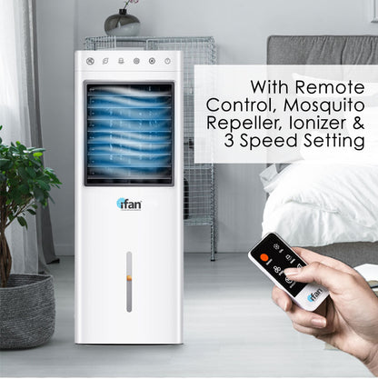 iFan Evaporative Air Cooler – Remote Control. Oscillation. Dust Filter. Ionizer. Mosquito Repellent. 9.3L Water Tank. 3-Speed. white. IF7850