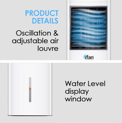iFan Evaporative Air Cooler – Remote Control. Oscillation. Dust Filter. Ionizer. Mosquito Repellent. 9.3L Water Tank. 3-Speed. white. IF7850