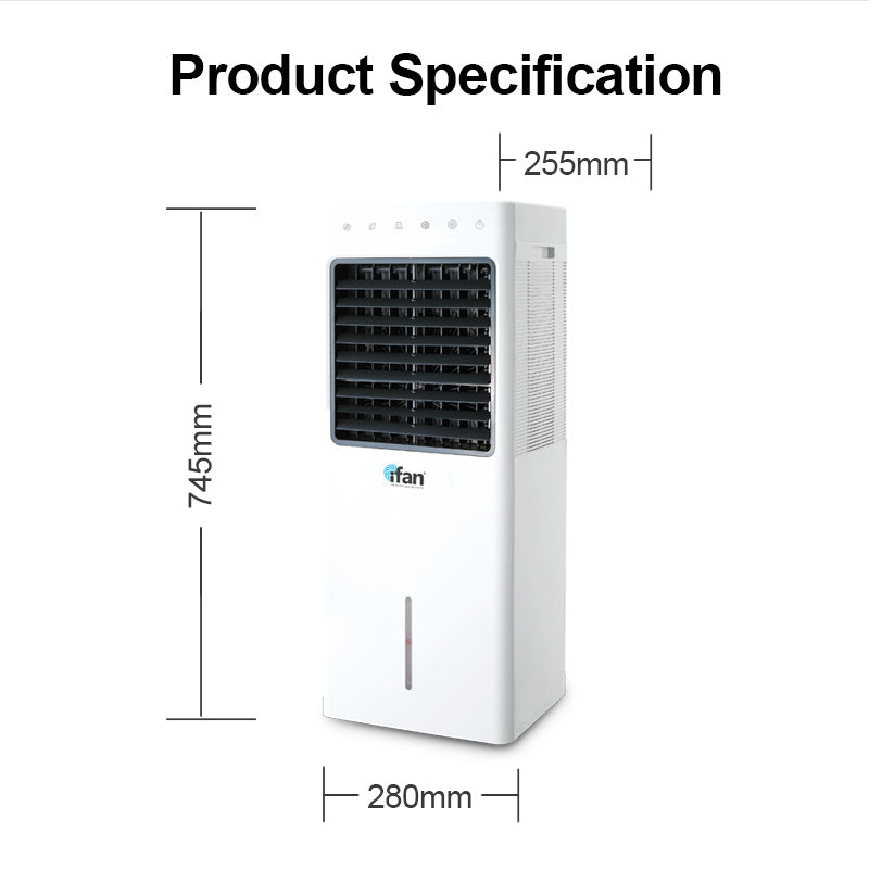 iFan Evaporative Air Cooler – Remote Control. Oscillation. Dust Filter. Ionizer. Mosquito Repellent. 9.3L Water Tank. 3-Speed. white. IF7850
