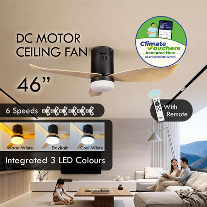 [CLIMATE VOUCHER $400] iFan 46in DC Motor Ceiling Fan | Integrated 3-Colour LED Lights | 6 Speed Selection (IF8346DGGY)