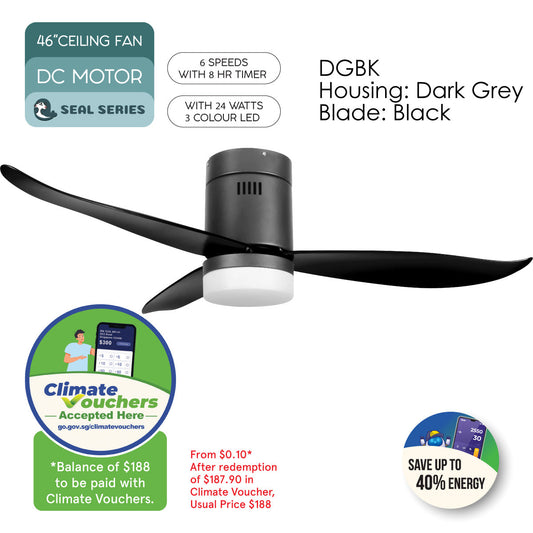 [CLIMATE VOUCHER $400] iFan 46in DC Motor Ceiling Fan | Integrated 3-Colour LED Lights | 6 Speed Selection (IF8346DGBK)