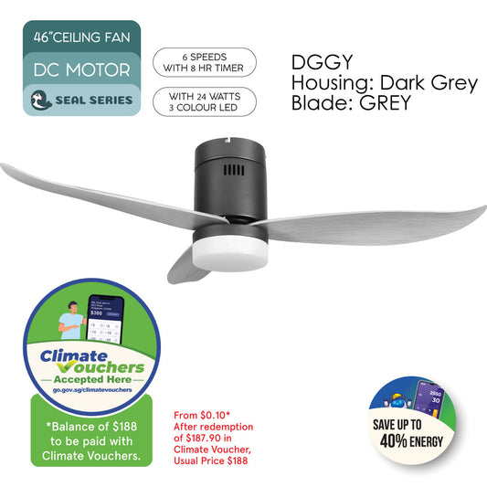 [CLIMATE VOUCHER $400] iFan 46in DC Motor Ceiling Fan | Integrated 3-Colour LED Lights | 6 Speed Selection (IF8346DGGY)