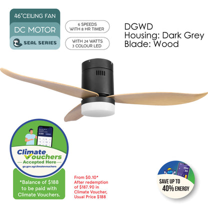 [CLIMATE VOUCHER $400] iFan 46in DC Motor Ceiling Fan | Integrated 3-Colour LED Lights | 6 Speed Selection (IF8346DGWD)