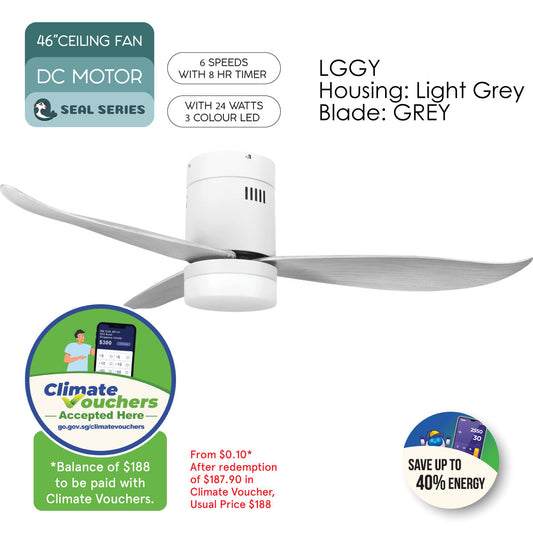 [CLIMATE VOUCHER $400] iFan 46in DC Motor Ceiling Fan | Integrated 3-Colour LED Lights | 6 Speed Selection (IF8346LGGY)