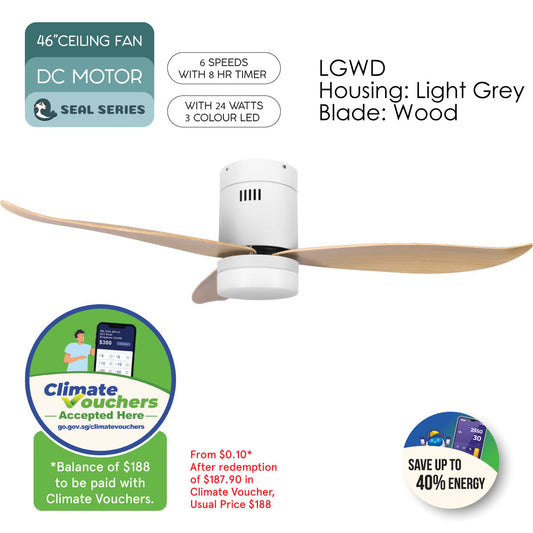 [CLIMATE VOUCHER $400] iFan 46in DC Motor Ceiling Fan | Integrated 3-Colour LED Lights | 6 Speed Selection (IF8346LGWD)