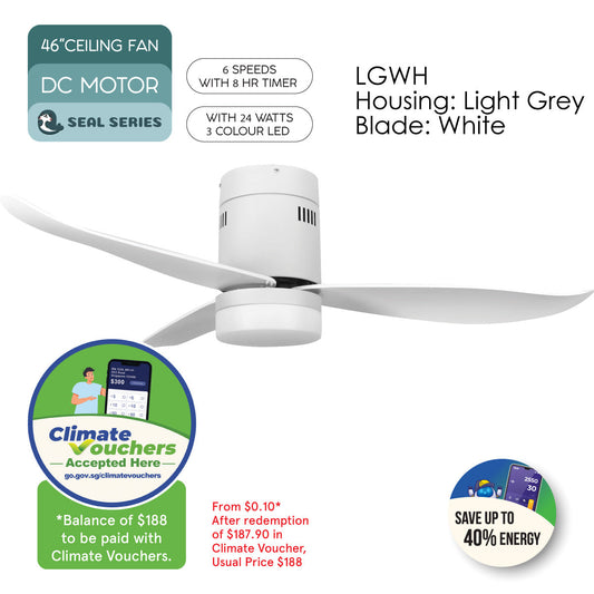 [CLIMATE VOUCHER $400] iFan 46in DC Motor Ceiling Fan | Integrated 3-Colour LED Lights | 6 Speed Selection (IF8346LGWH)