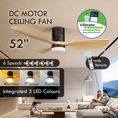 [CLIMATE VOUCHER $400] iFan 52in DC Motor Ceiling Fan | Integrated 3-Colour LED Lights | 6 Speed Selection (IF8352DGGY)