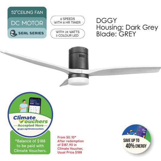 [CLIMATE VOUCHER $400] iFan 52in DC Motor Ceiling Fan | Integrated 3-Colour LED Lights | 6 Speed Selection (IF8352DGGY)
