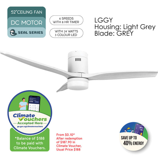 [CLIMATE VOUCHER $400] iFan 52in DC Motor Ceiling Fan | Integrated 3-Colour LED Lights | 6 Speed Selection (IF8352LGGY)